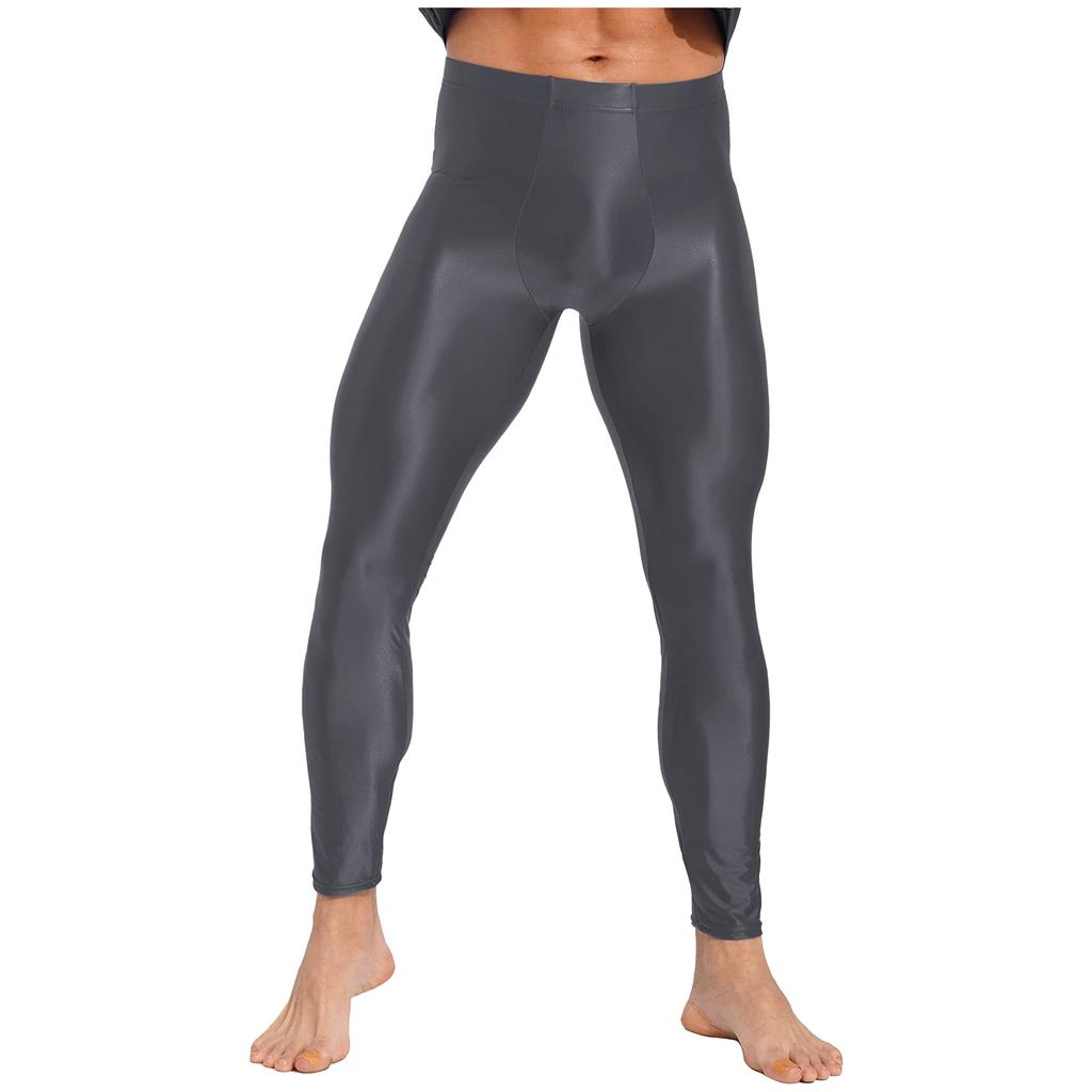 Herren Unifarbene Leggings Elastischer Bund Glänzendes Finish Skinny Hosen Fitness Training Laufen Yoga Übung