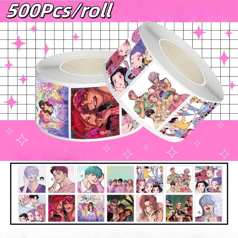500 Stück/Rolle Anime Kpop Dämonenjäger Cartoon Siegelaufkleber DIY Scrapbooking Laptop Gepäck Aufkleber Dekoration Belohnungsgeschenk