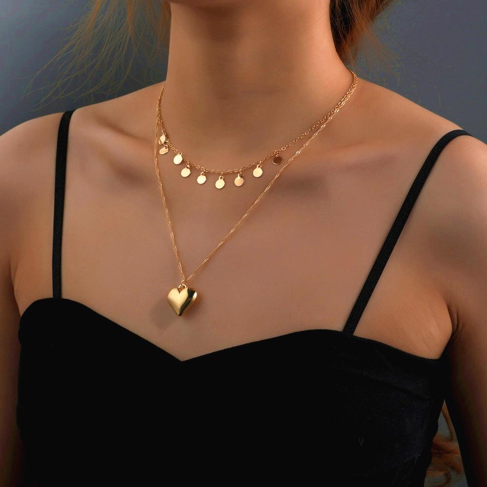 CCB Peach Heart Necklace Round Iron Sheet Collarbone Chain Neck Chain Women