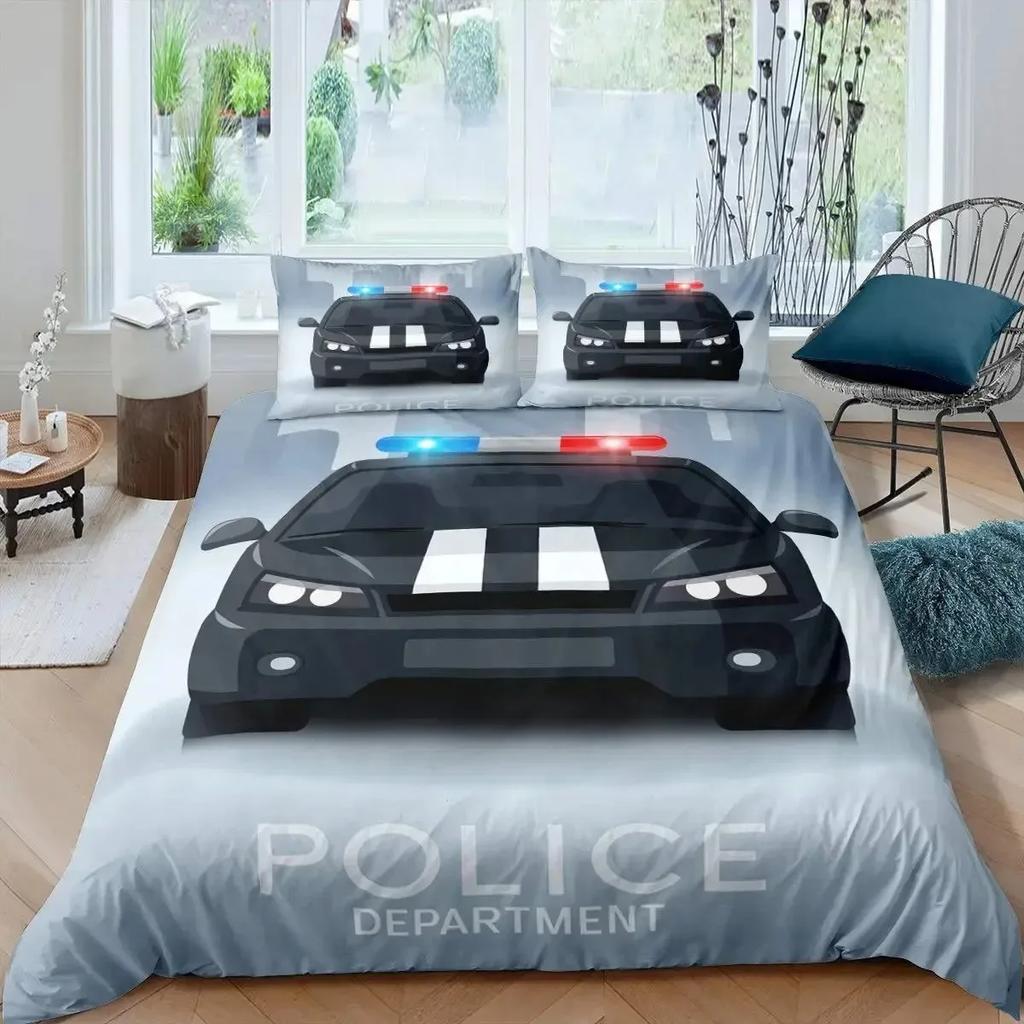 Cartoon Police Car Bedding Set Single Twin Full Queen King Size Polyester Duvet Cover Aldult Kids Comforter Quilt Cover Set