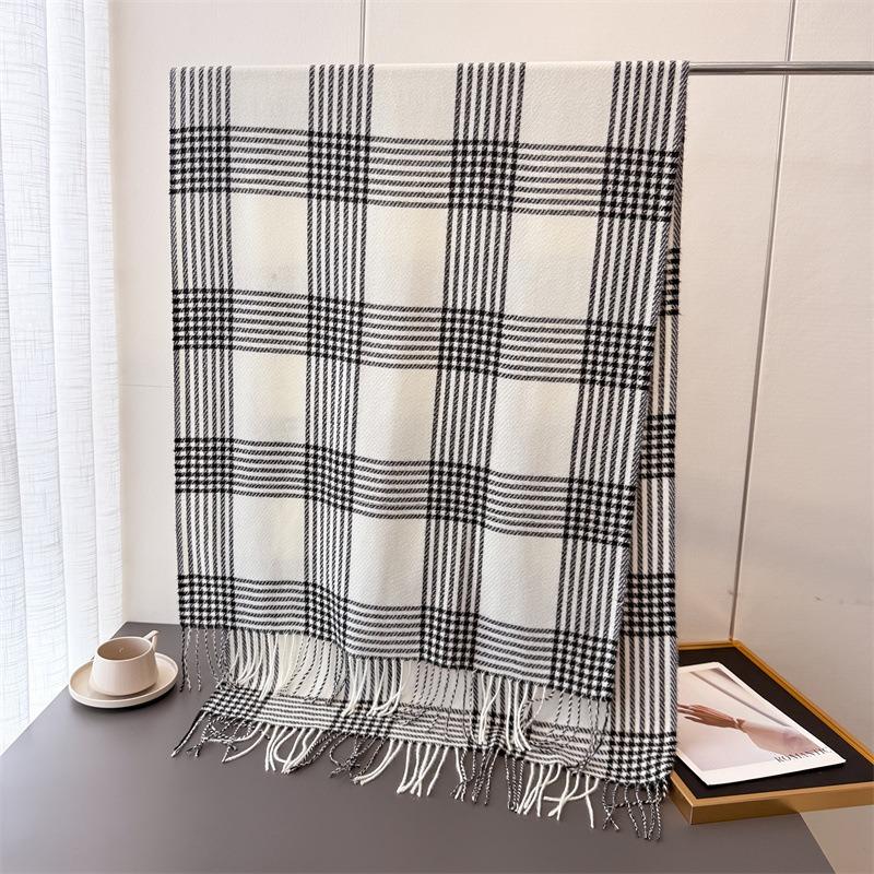 Unisex Faux Cashmere Plaid Tassel Scarf Warm Winter Fashion Accessory