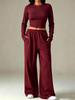 1116 European and American solid color casual knitted suit round neck tight short top drawstring loose mopping wide-leg pants