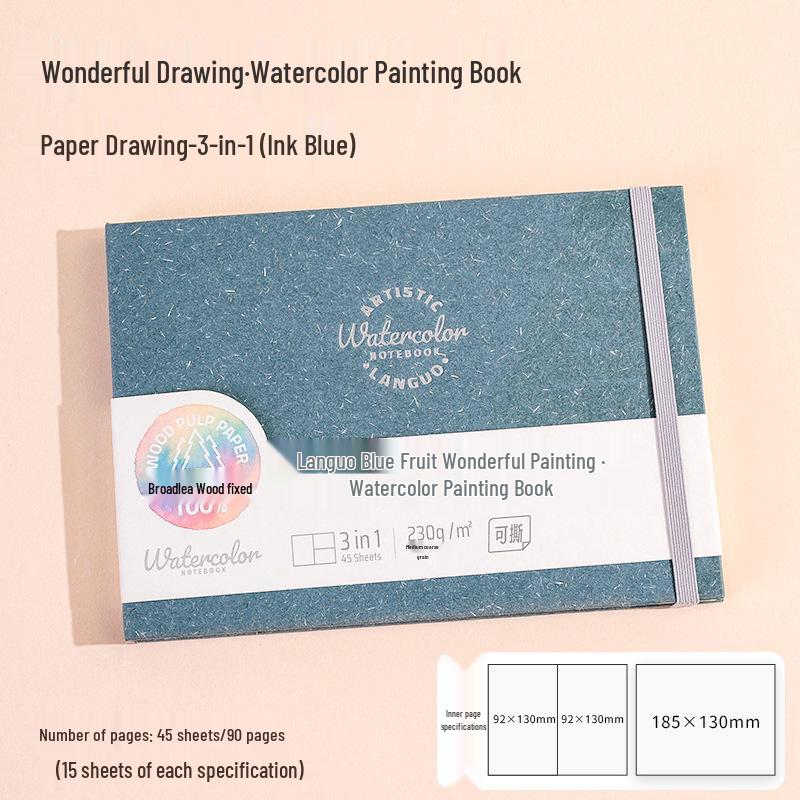 Carnet de schițe acuarelă Fructe Albastre: 300g Bumbac, Pagini Perforate, Colecție Pești, Caiet Gol