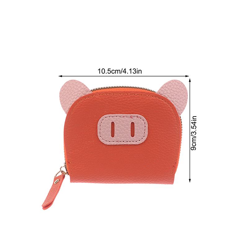 Pu Leather Female Light Student Cartoon Cute Pig Zipper Multi-Card Card Set Soft Pickup Clip Coin Purse Mini Clutch Earphone Bag