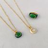 Meier Copper Plated with Real Gold Inlaid with White Butterfly Mother-of-pearl Malachite Oil Drop Necklace Ring