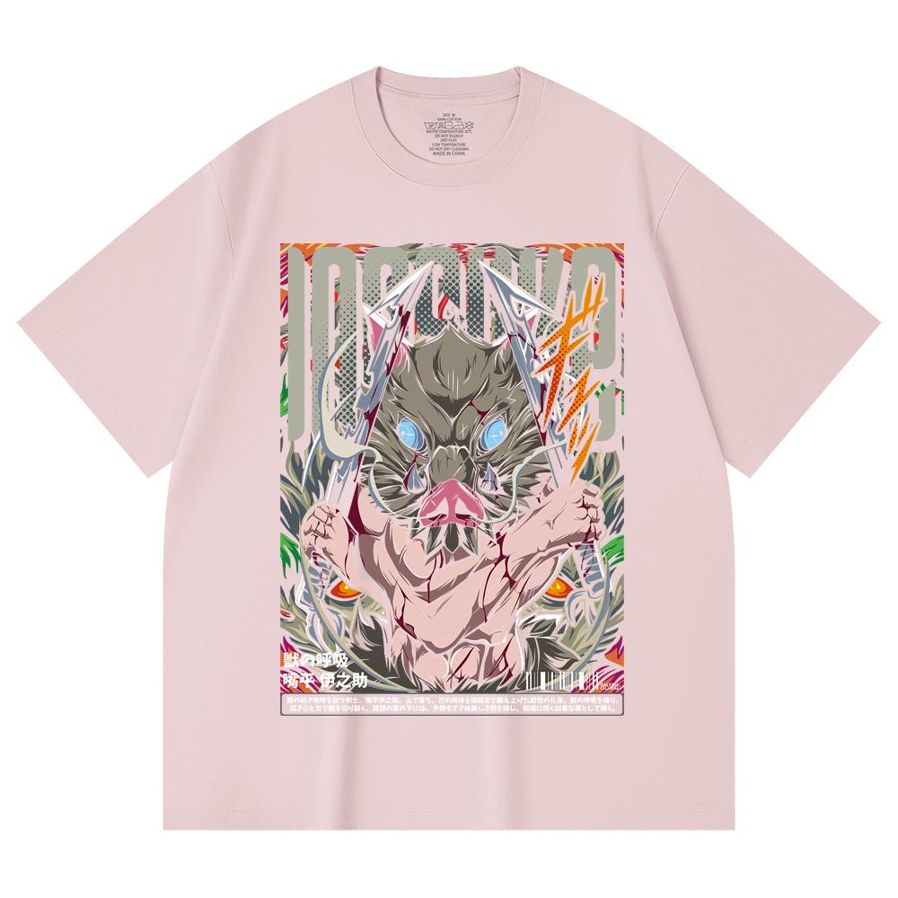 230 Gsm 100% Cotton Demon Slayer V96 Inosuke Print Unisex Heavy Cotton T Shirt