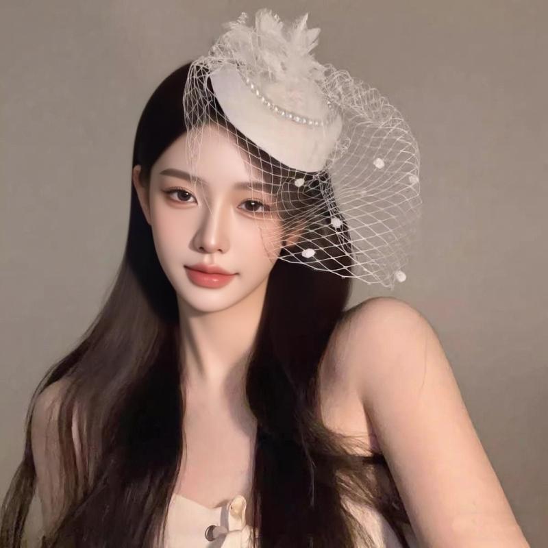 Retro Große Blume Zylinder Hut Haarspange Schwarzer Netzhut mit Feder Haarspange Hochzeit Abschlussball Party Accessoires Stirnband für Frauen