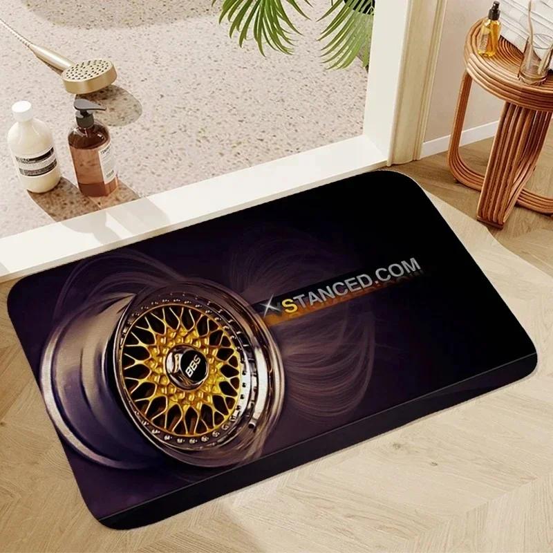 Retro Classic Racing Car Wheel DoorMat, Non-slip Carpet, Suitable for Living Room, Bedroom, Bathroom, Holiday Home Decoration