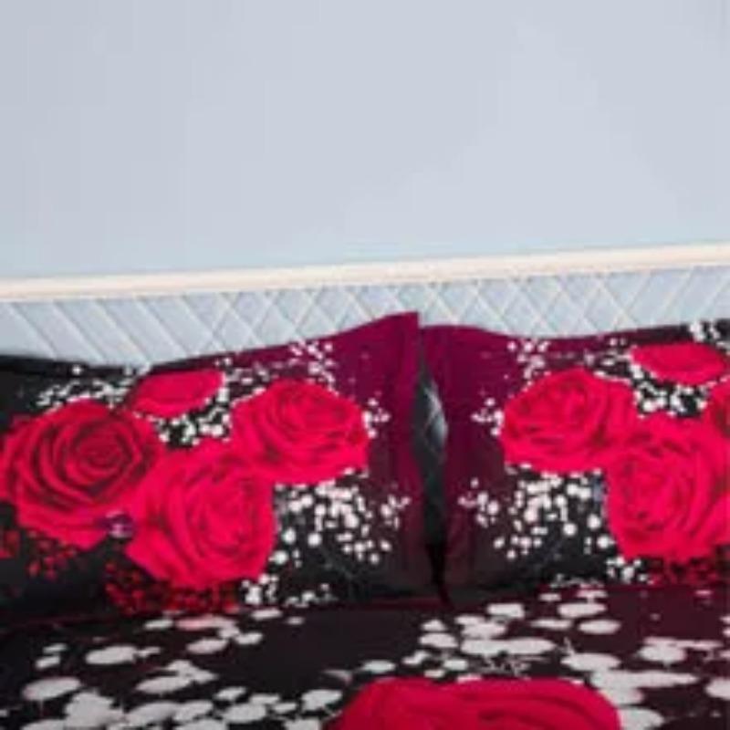 3D Oil Red Rose Bedding Sets 100% Cotton King Queen Size Red Rose Duvet Cover Sets,Queen/Full Size with 2 Pillowcases