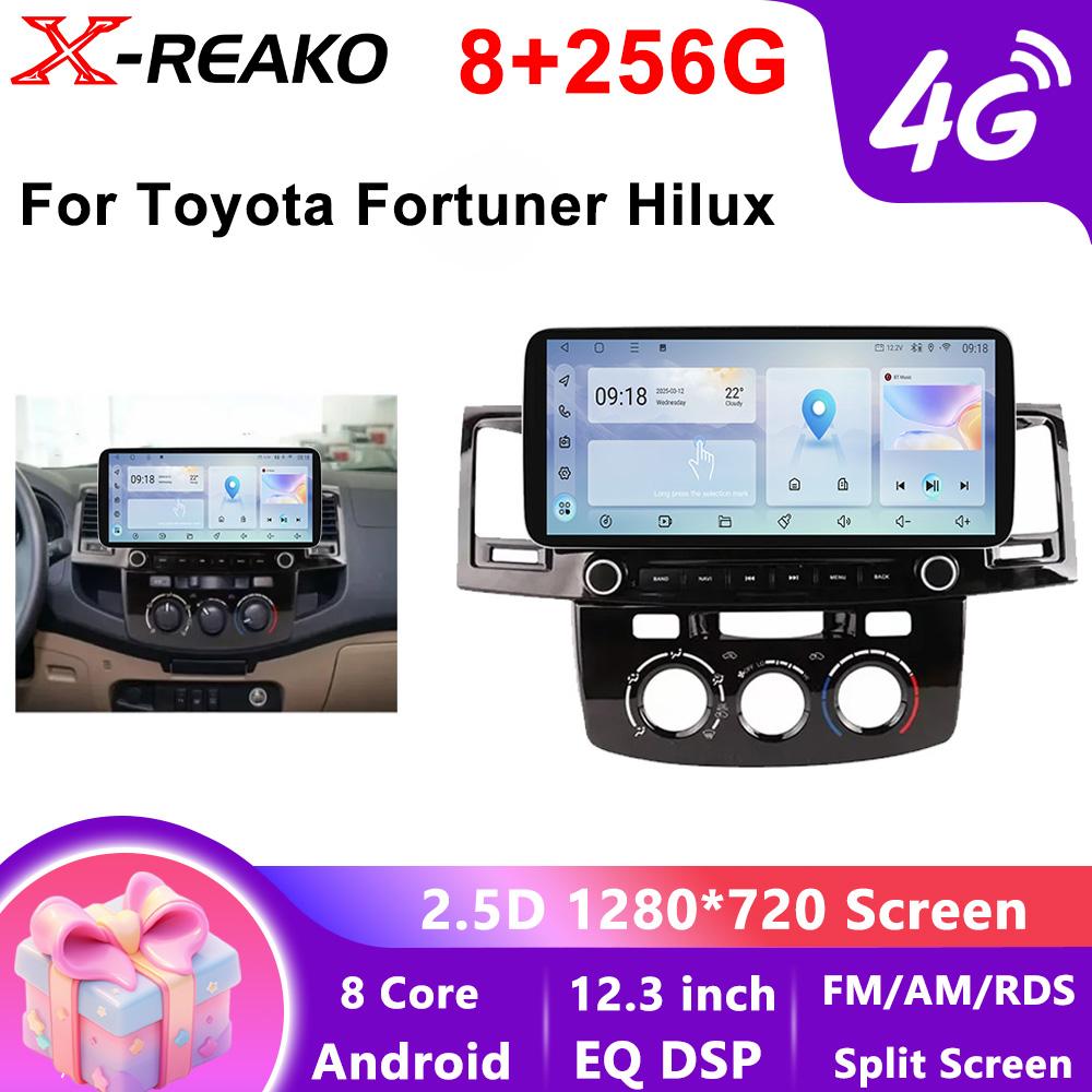 Android QLED Screen 12.3 INCH DSP RDS For Toyota Fortuner Hilux Car Radio Multimedia Video Player GPS Carplay Stereo 4G 5G WIFI