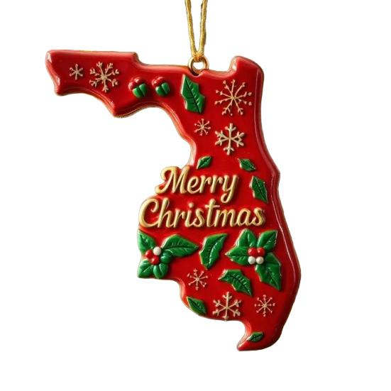State Pride Christmas Pendant Merry Christmas In Golden Fonts U.S. States