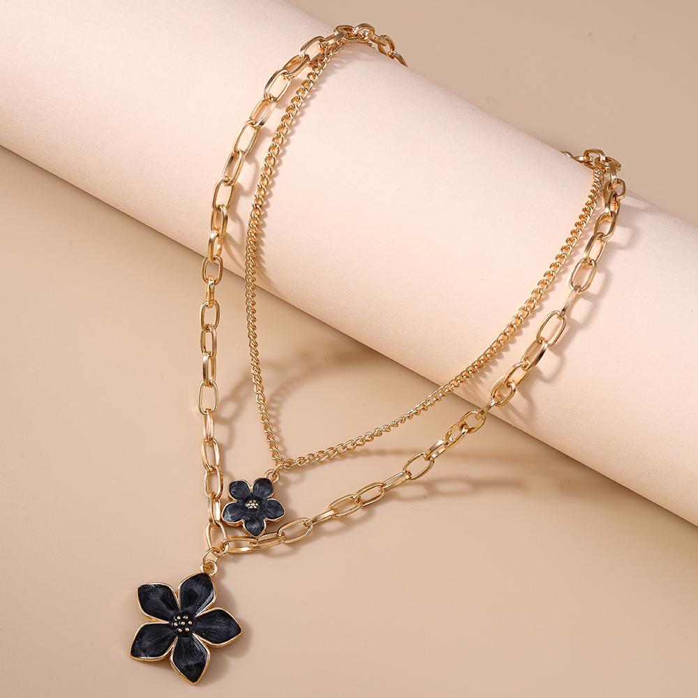 Cute Enemel Flower Necklace Pendant for Women Girls Multilayer Choker Necklaces Chain Party Holiday Jewelry Gift