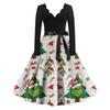 Ladies' Fashionable Retro Long Sleeved Square Neck Christmas Printed Evening Dress Dress