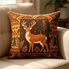 Doppelseitige Kissenhülle Premium Karamellbrauner Stoff Stilvolles Rentier-Tannenbaum-Design Für Sofa Heimdekoration