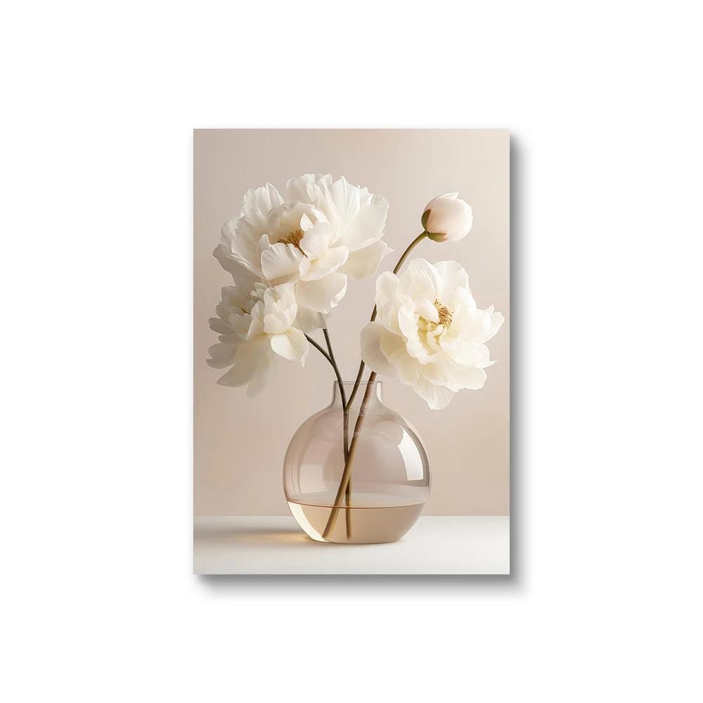 

Nordic Beige Peony Flowers Canvas Painting Modern Floral Botanical Posters Aesthetic Wall Art Home Decoration 20x30cm