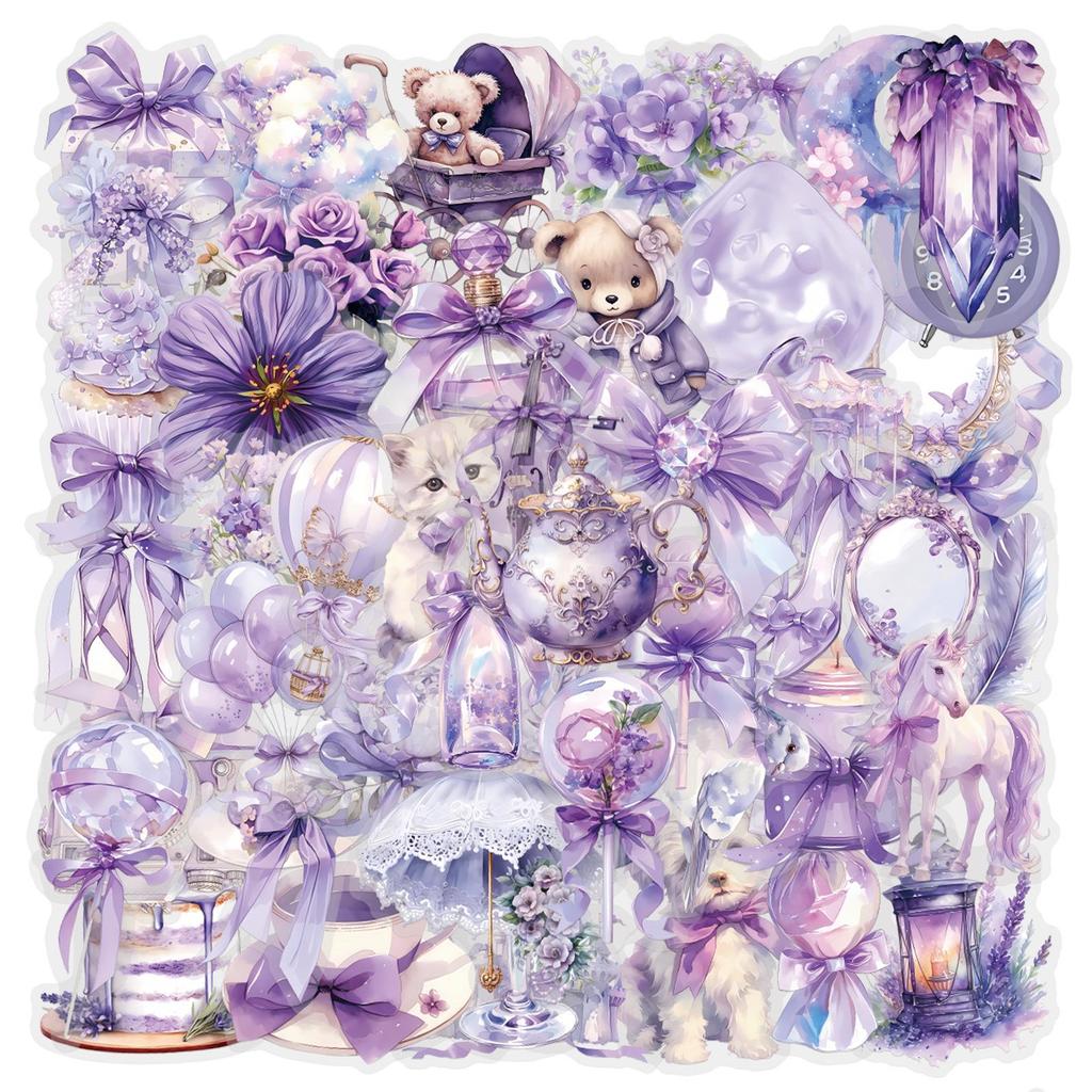 60 Coquette Minimalist Cartoon Purple Transparent Waterproof Stickers for Journaling, Stationery, Water Bottles, and Computers.