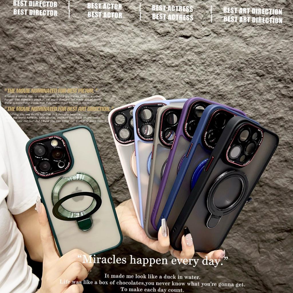 Applicable to Apple iPhone16ProMax mobile phone case, skin matte semi-transparent magnetic metal bracket 15 protective case