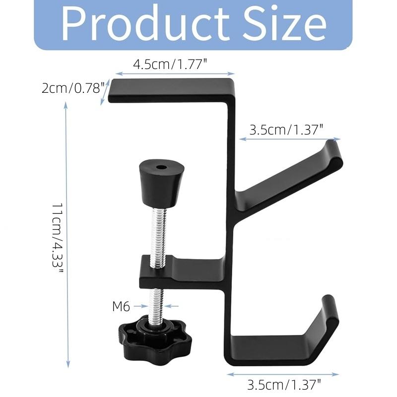 Aluminium Alloy Clamp-On Desk Mount Bag Holder Hook Headphone Hanger Rack for Table Desk Under Counter