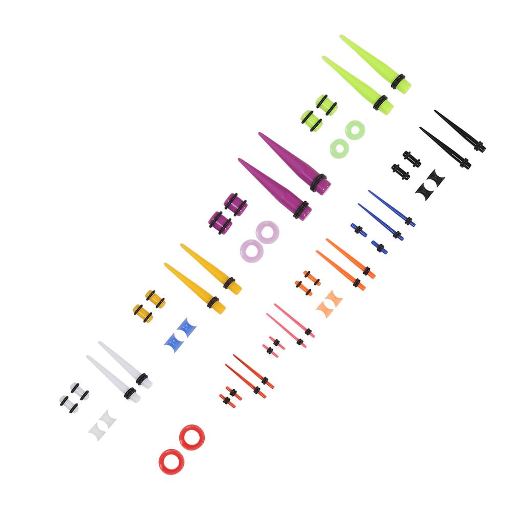 50pcs Ear Stretching Kit Silicone Tunnels Acrylic Tapers Plugs 1.6 to 12mm Mixed Colors Ear Gauges Expander Set