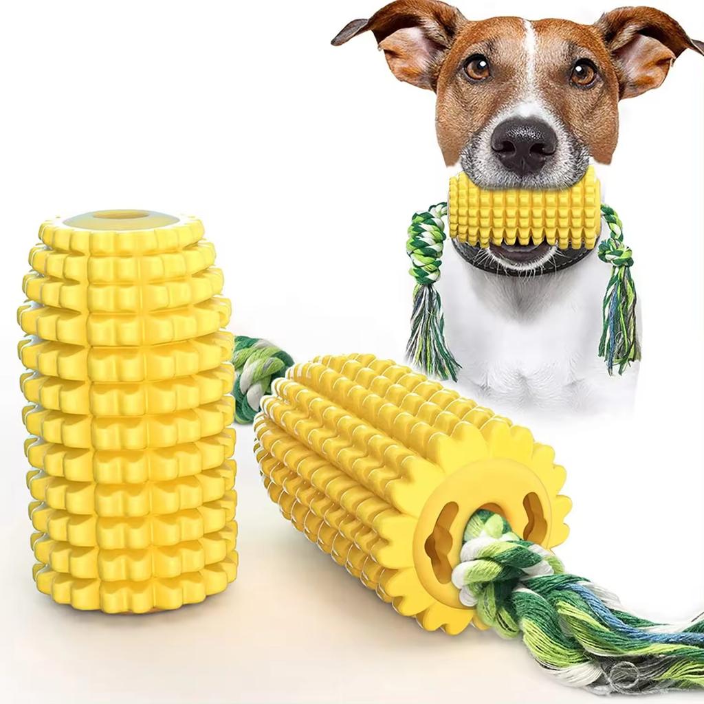 Hot Sale Durable Corn Shaped TPR Dog Toothbrush Teeth Cleaning Toys Pet Chew Squeaky Toy