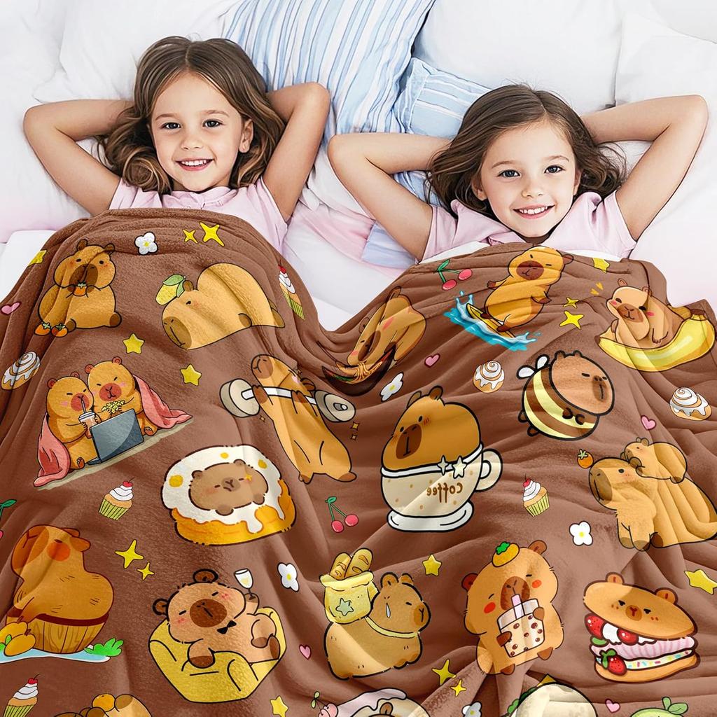 Cute capybara blanket cartoon animal print soft throw kids room decor cozy bedding playful design home textile gift idea