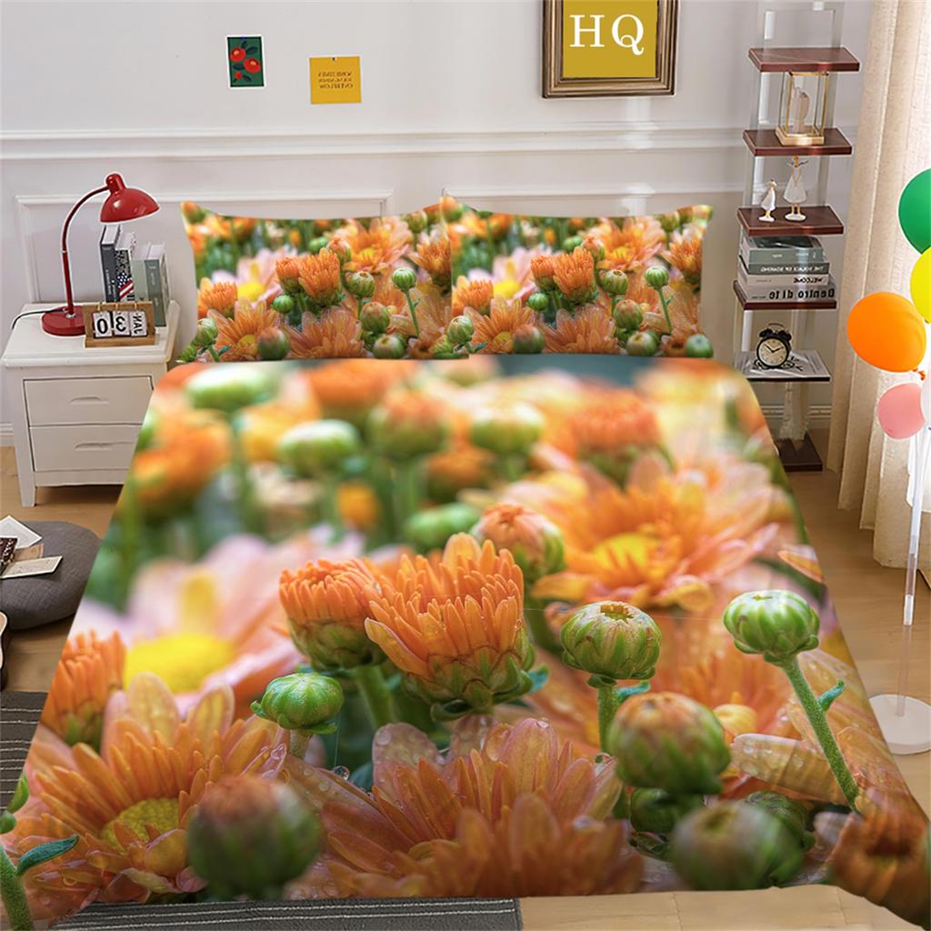 3D Flower Sea Bedding Set Flower Series Quilt and Pillow Case 2/3 Pieces AU180 * 210 Full Size Soft and Easy To Clean Home Decoration