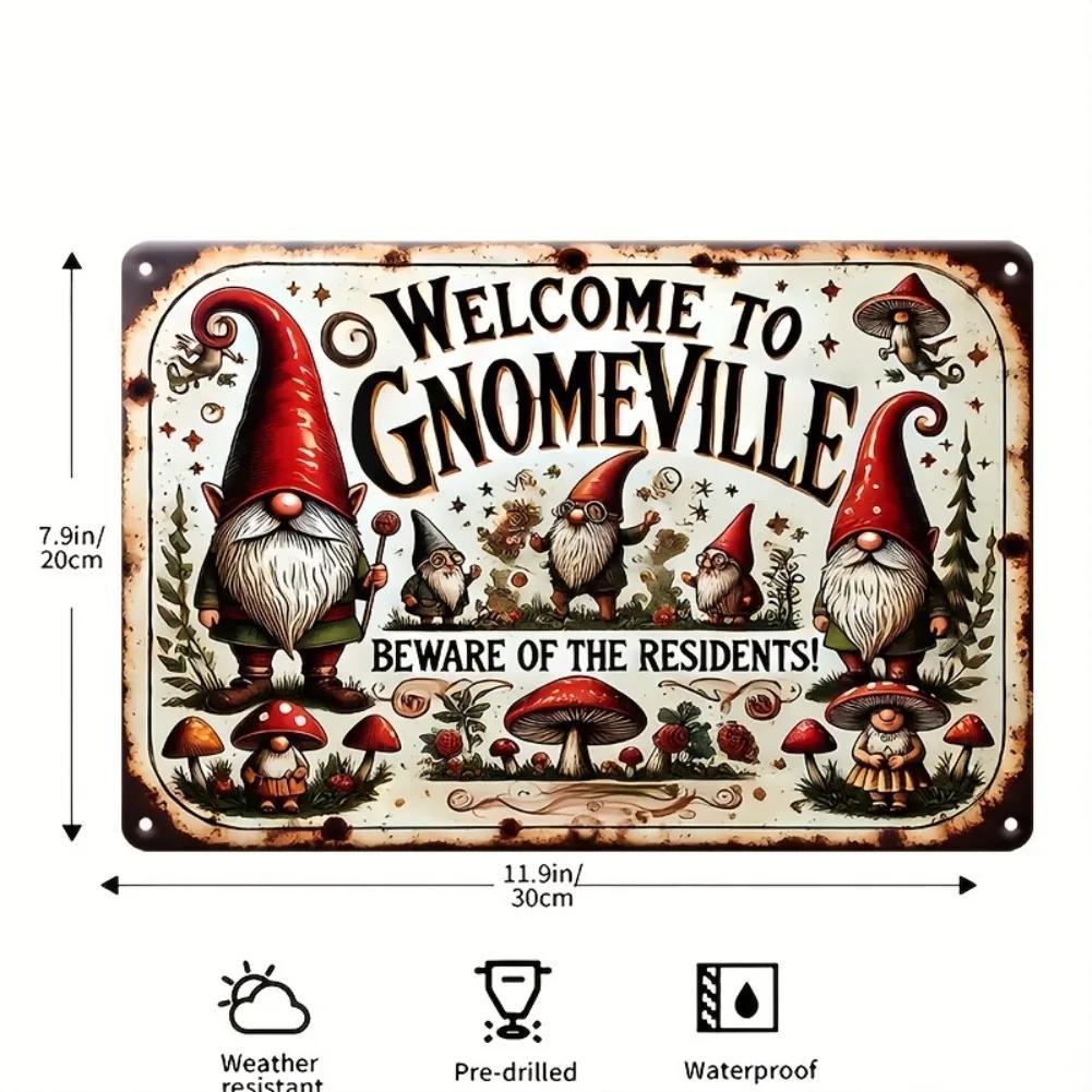 

Vintage Gnome Welcome Sign Metal Wall Decor Weatherproof Outdoor Garden Art 20x30cm（7.8x11.8inch）