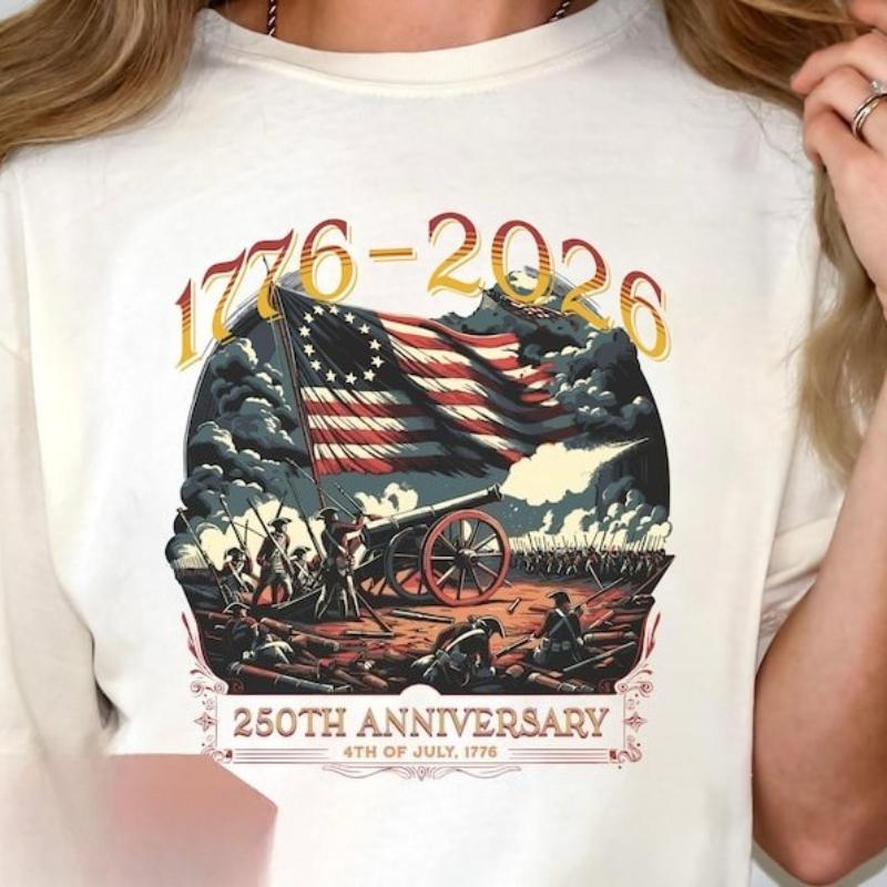 250th Anniversary USA Tshirt Patriotic 4th of July Tee High Quality Cotton Regular Short Sleeve Graphic T Shirts Unisex Adult