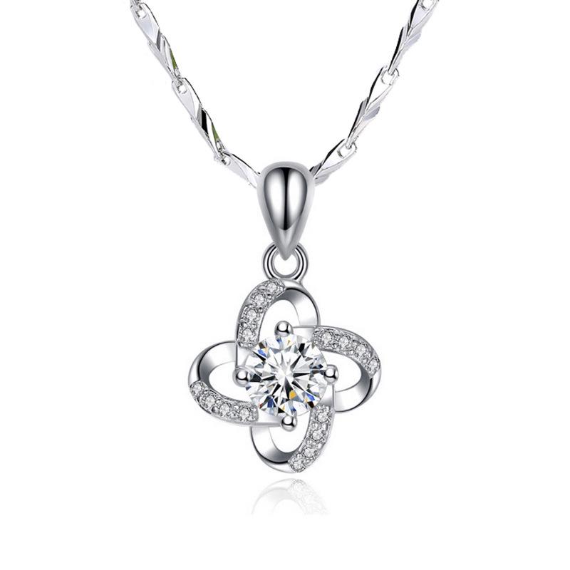Min Yue 999 Sterling Silver Four-Leaf Clover Diamond Pendant Necklace for Women - Fashionable Light Luxury Design