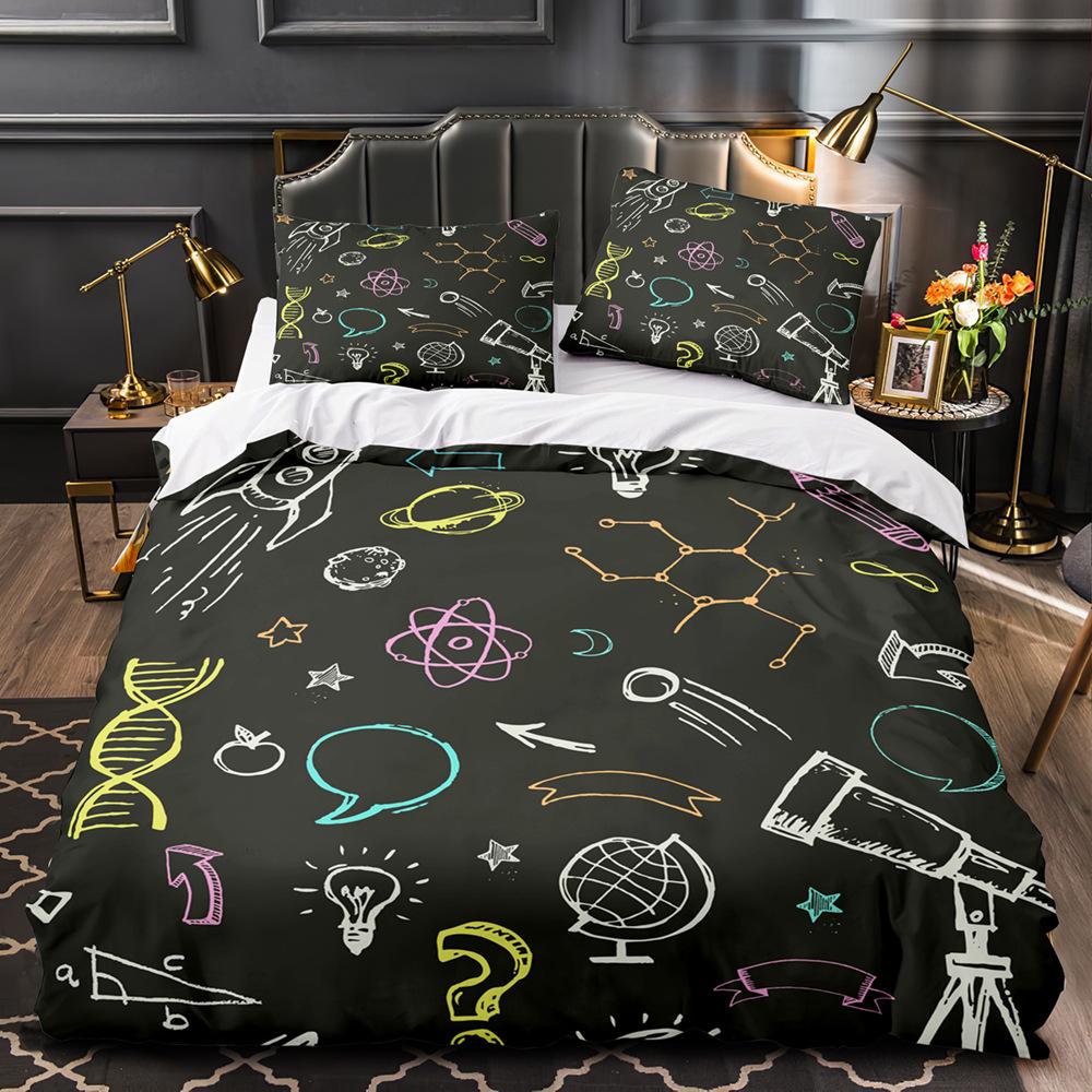 Sports Graffiti King Queen Duvet Cover Cartoon Bicycle Badminton Racket Bedding Set for Kids Black 2/3pcs Polyester Quilt Cover