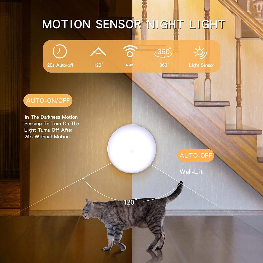 Motion Sensor Night Light, 360° Rotating LED Night Light Cabinet Light Portable Battery Night Light, Cool White