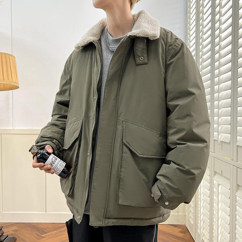

Winter Down Jacket Men s Lamb Down Lapel Short Thick Lapel 3XL зелений