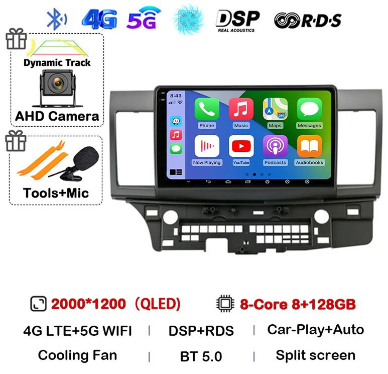 Android 14 Carplay Auto Car Radio For Mitsubishi Lancer 10 CY 2007-2017 Multimedia Video Player WIFI+4G GPS Stereo Head Unit DSP