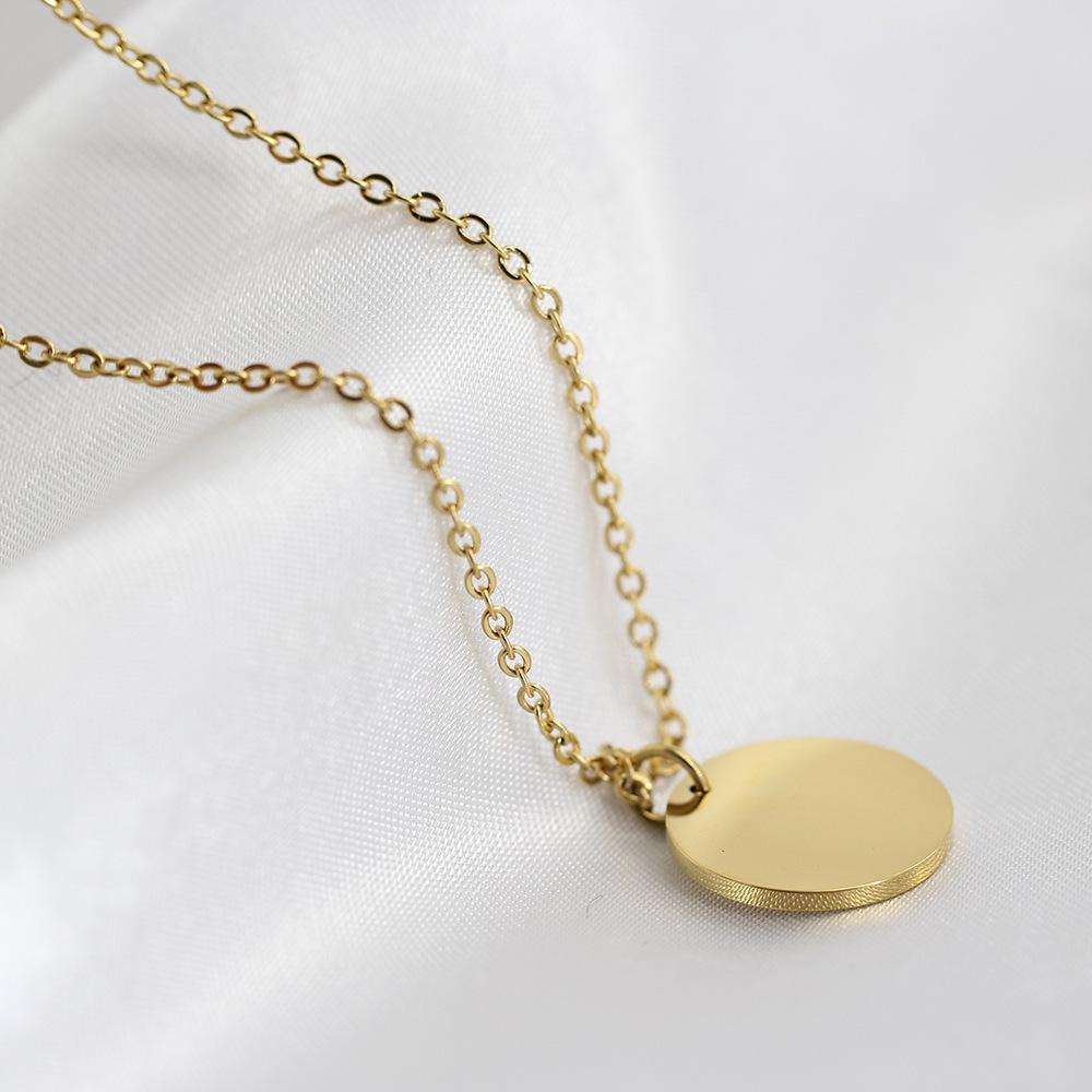 18K Gold Smooth Round Pendant Necklace - Versatile Fashion Design, Customizable with Laser Logo.