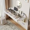 Vanity table, hanging, with 3 drawers, glass top, tablet holder and cup holder; white 120×40×45 cm (W×H×D) (without LED mirror)