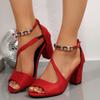 Fashion 2025 Women's High Heel Sandals Summer Large Size 34-45 Single Strap Shoes Thick Heel Fish Mouth New Suede Heeled Sanales Femmes