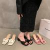 French evening breeze slippers fairy shoes 2025 new summer temperament pink bow sandals high heels sandals