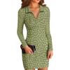 Women's V-neck Casual Print Long-sleeved Fitted Dress