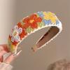Sweet flower embroidered children's hairbands colorful knitted wool autumn and winter wide headband girls hair accessories