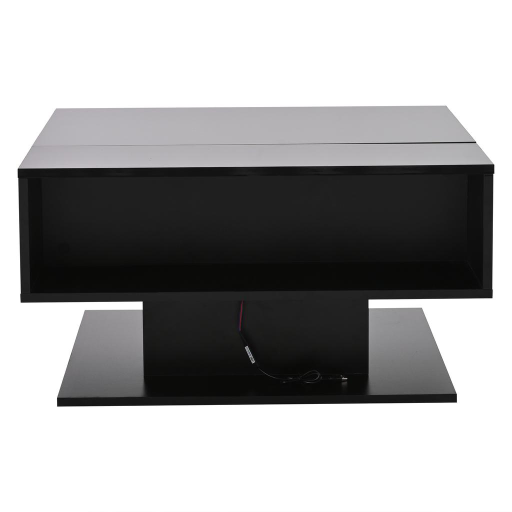 Mesa de Centro 80*75*40cm com Elevação Hidráulica, Mesa de Sofá de Alto Brilho, Mesa de Sala de Estar com Armazenamento, Mesa Lateral Ergonômica para Sala de Estar, Preta