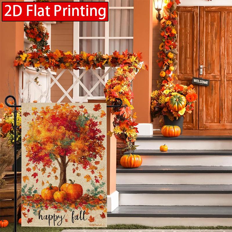2D Flat - 2D Flat, Thanksgiving Pumpkin Maple Leaf Happy Autumn Garden Flag 4 (2) - Outdoor Garden Flag Double-Sided Home Decoration Courtyard Decora