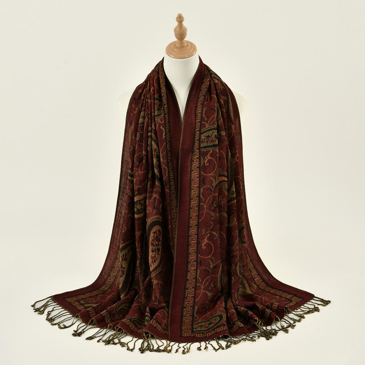 

Новый полиэстеровый длинный шарф в этническом стиле с вышивкой в виде цветка кешью, классический универсальный жаккардовый шарф с кисточками, женская шаль 190*70cm