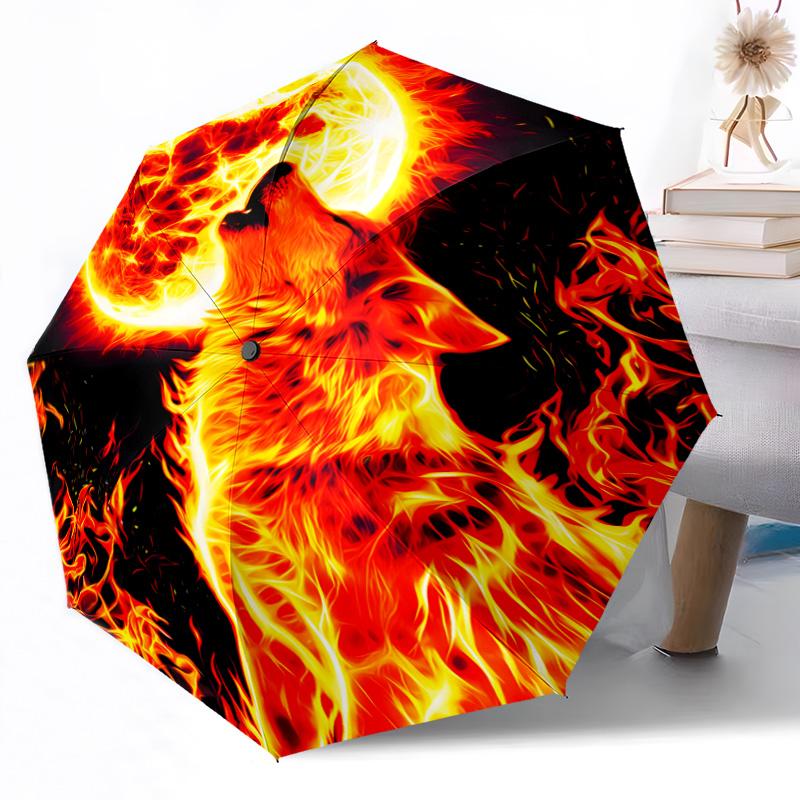 Wolf Yin Yang Automatischer Outdoor-Regenschirm Einziehbares Design mit 8 Speichen Langlebig Leicht Perfektes Geschenk für Freunde Familie