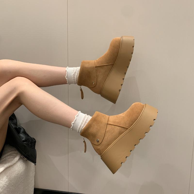 Winter Fashion Platform Heels Women Snow Boots Outdoor Concise Height Increase Keep Warm Short Booties Shoes Zapatos Mujer