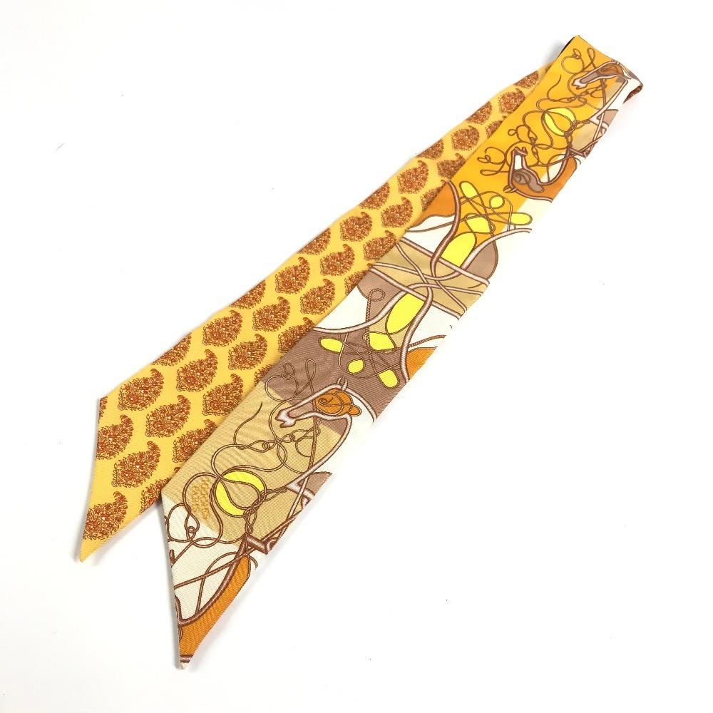 HERMES Horse pattern Twilly Twilly Twilly Scarf silk Orange