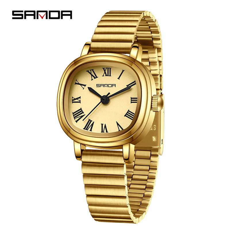 Sanda Women's Luxury Quartz Watch - Small Lightweight Square Design with Roman Numerals, Casual Waterproof Wristwatch