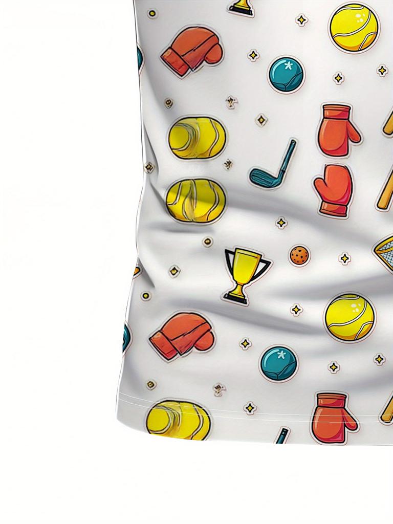 Men's Short Sleeve Polo Shirt with Flat Digital Print Pattern - No Texture