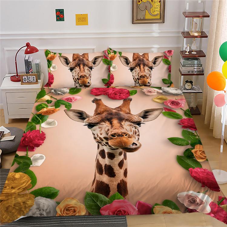 Fashion Animal Series Digital Printing Polyester Quilt Cover Pillowcase Three-Piece Set