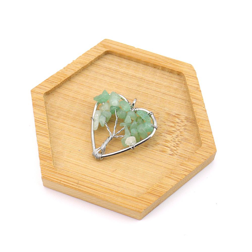 Seven-Color Natural Crystal Tree of Life Heart Pendant Necklace N743