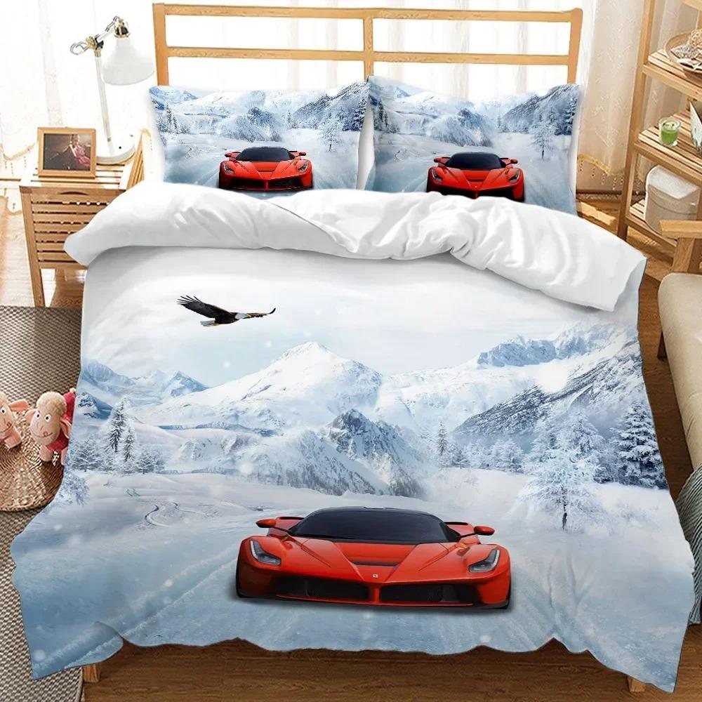 Race Car Bedding Set Twin Size Burning Red Flame Duvet Cover Set 3D Sports Car Comforter Cover King 2/3pcs Polyester Quilt Cover